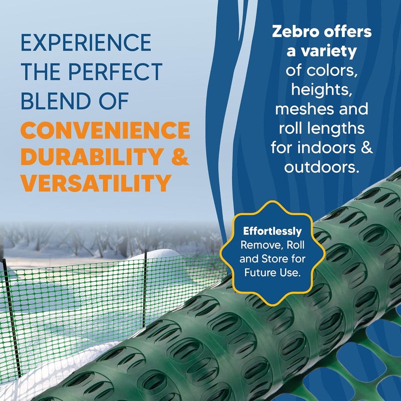 ZEBRO 4' x 100' Green Plastic Garden Fence Roll – Light Duty Mesh Fencing for Temporary Fence, Snow, Garden Netting, Animal Barrier, Agricultural Fencing & Lawn Protection - Image 4